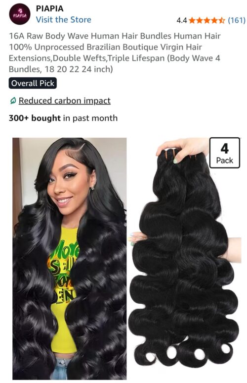 产品1 16A Raw Brazilian Body Wave Bundles – 4Pcs Virgin Human Hair Extensions